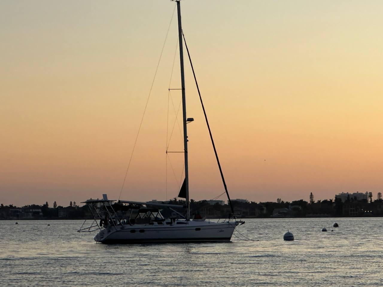 Catamaran silhouette at dusk