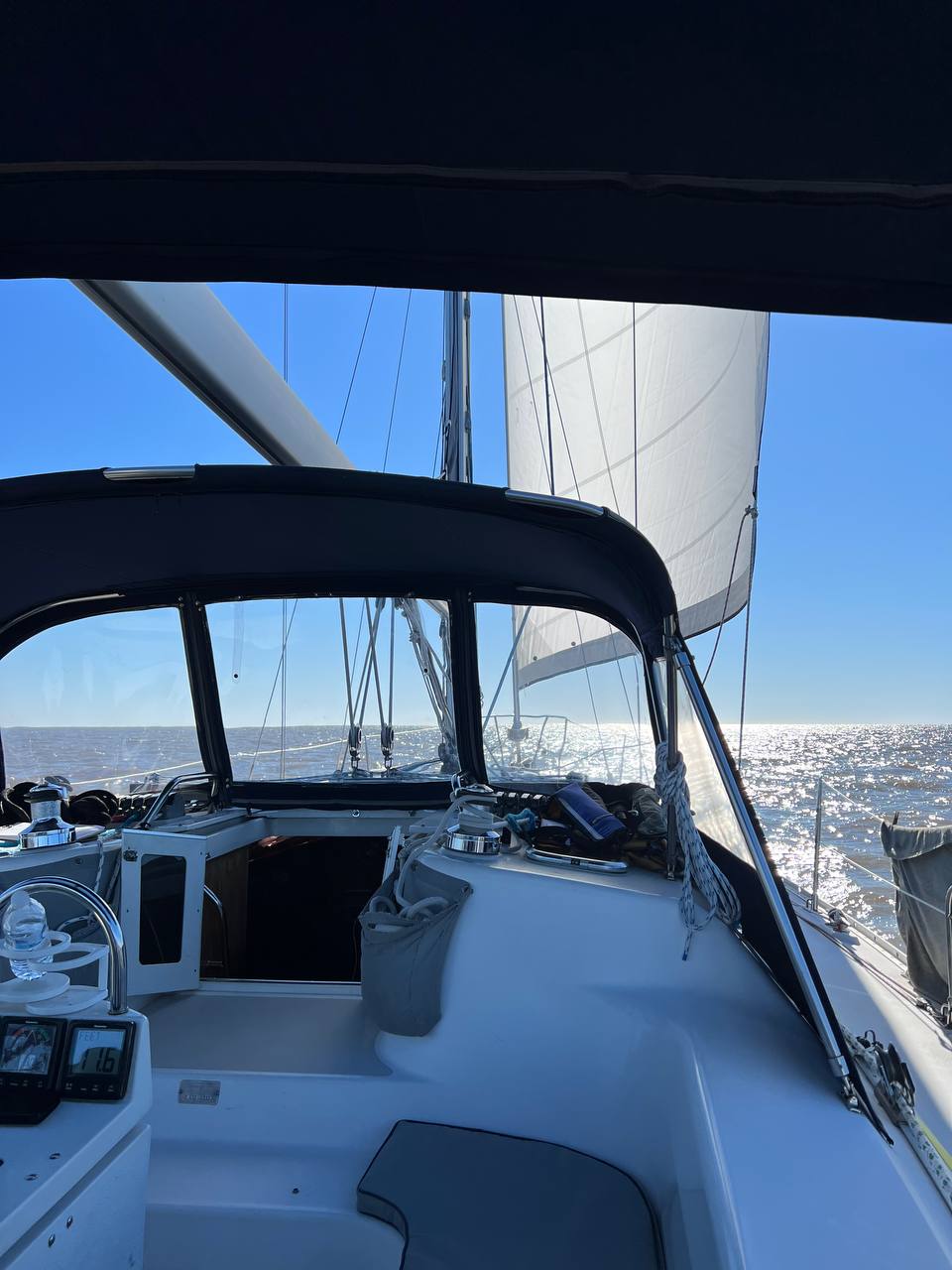 View from the cockpit underway